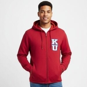 Camp David Hoodie Sweater Men S Full Zip Red KU University Logo Pockets Outdoor